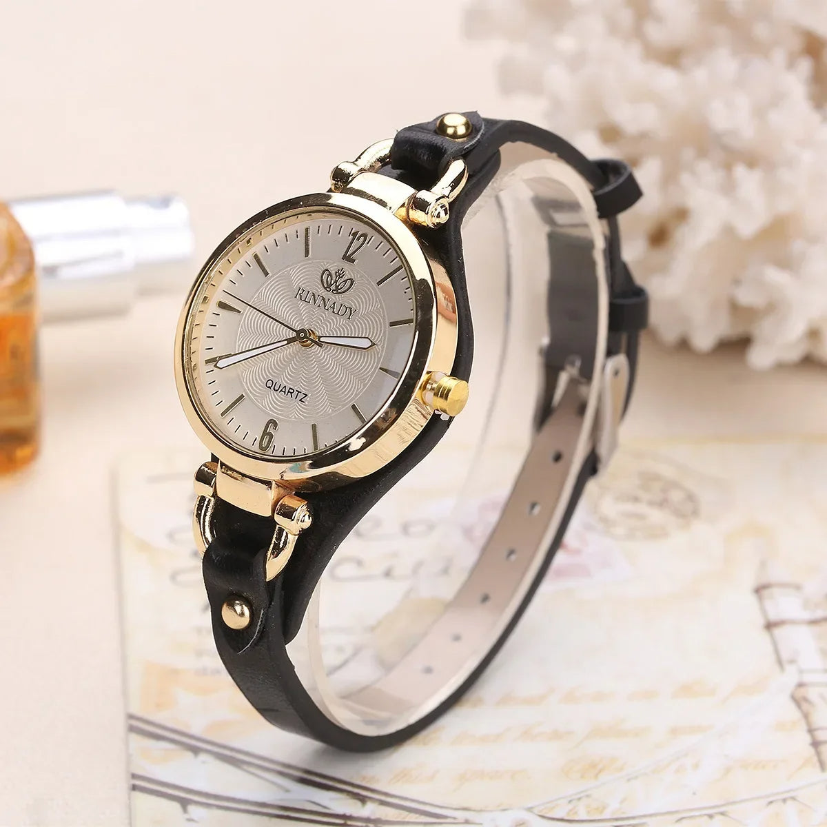 Sophie Elegant Vegan Leather Watch In Gold Steel For Stylish Women Minimalist Quartz Movement