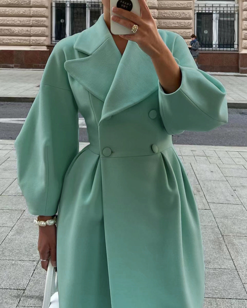 Elegant Vintage Long Coat With Dramatic Lantern Sleeves For Retro Women Statement Style