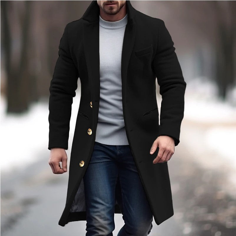 Men's Elegant Coat With Classic Cut, Warmth And Gold Button Details For Modern Gentlemen