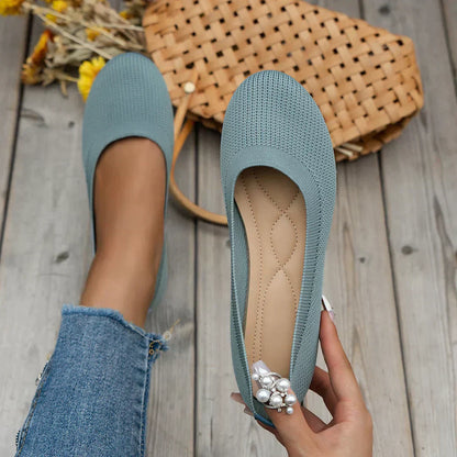 Beatrix Lisa Breathable Knit Flats For Women All Day Comfort Snug Fit For Everyday Use At Home