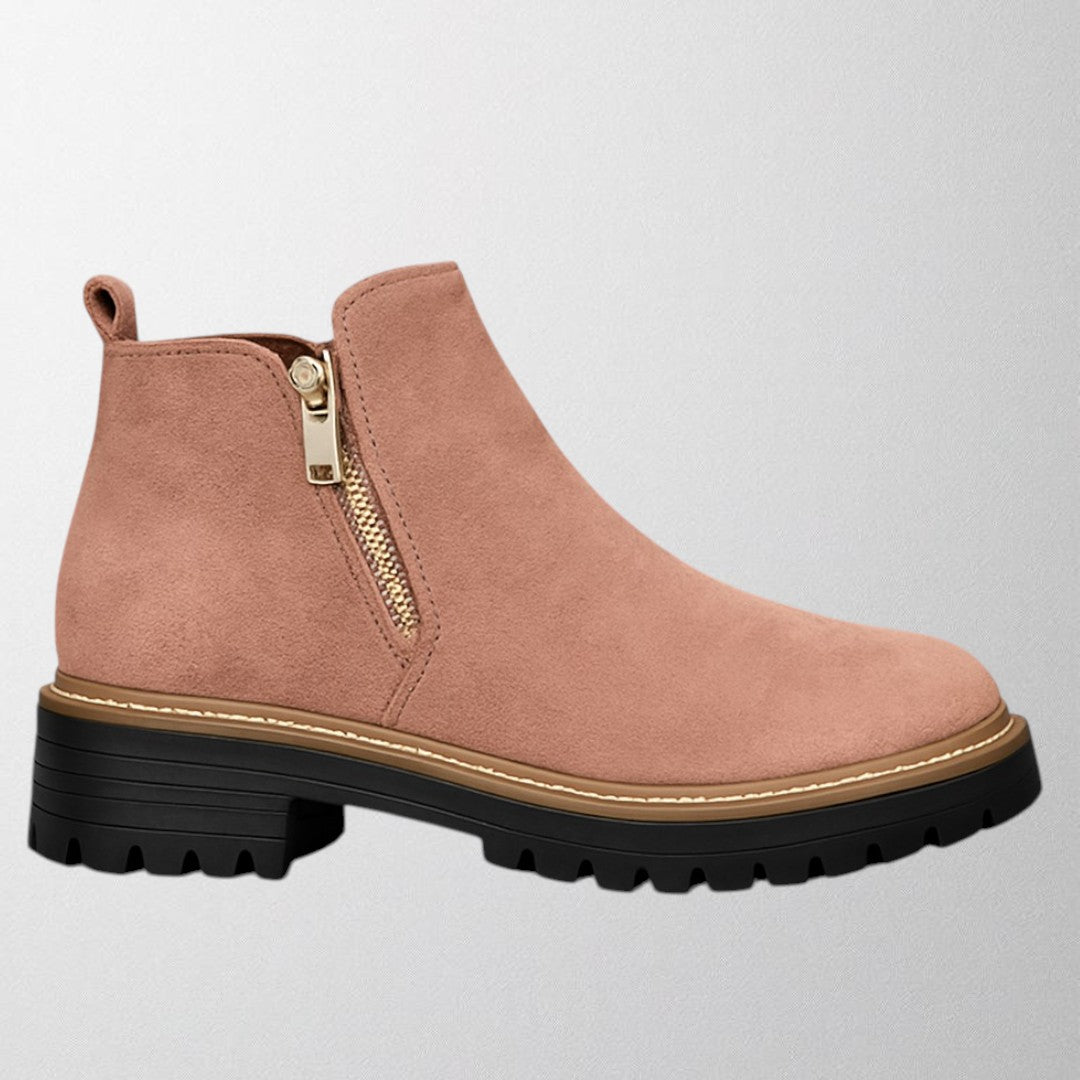 Women's Round Toe Shoe with Side Zip and Comfortable Fit