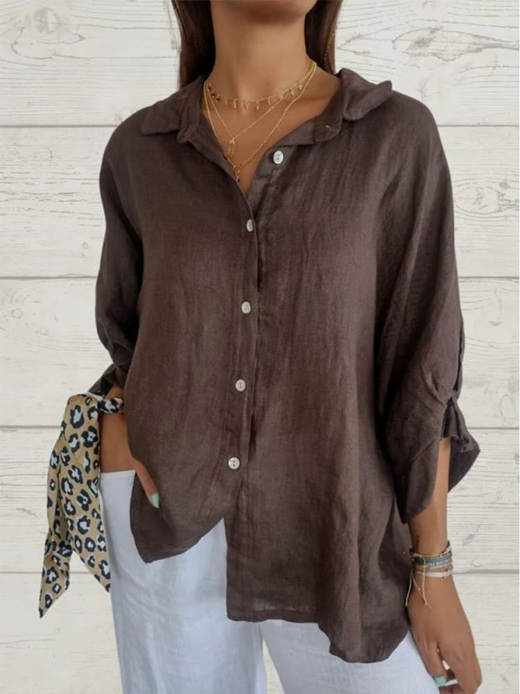 Women's Shirt - Lightweight Material - Relaxed Fit - Button Closure & Classic Collar