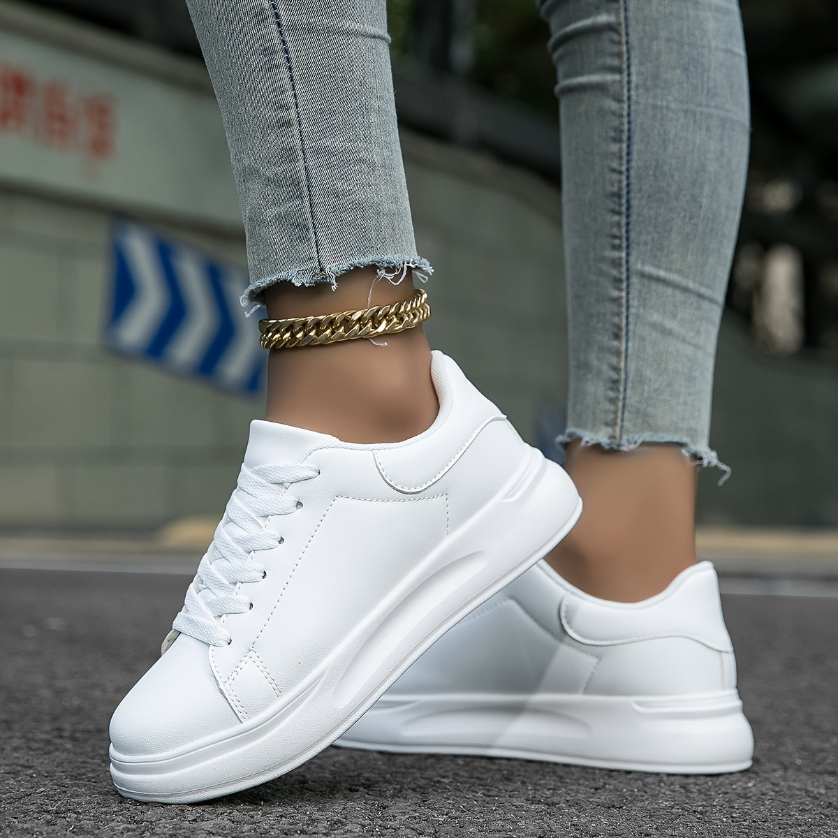 Strideon - Women’s Clean White Sneakers – Casual Minimalist Shoes