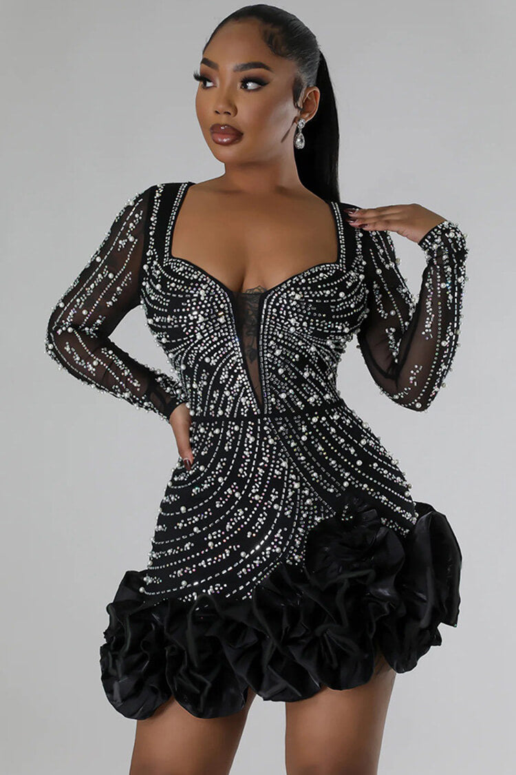 Kélia Mini Bodycon Dress With Crystal Embellishments And Deep V Neck For Elegant Evening Wear And Formal Parties