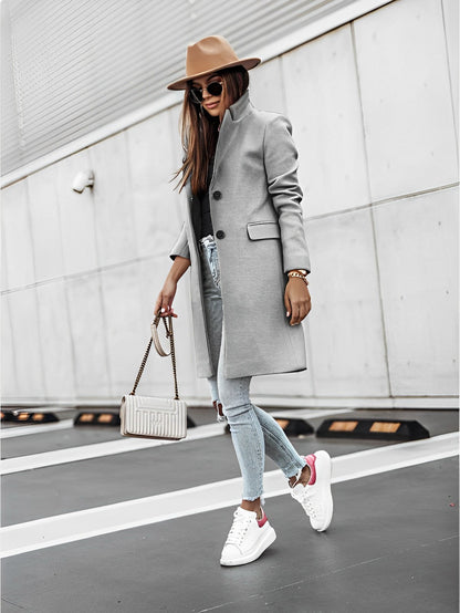 Cozy Oversized Long Sleeve Coat For Women With 2 Button Closure And Soft Knit Comfort