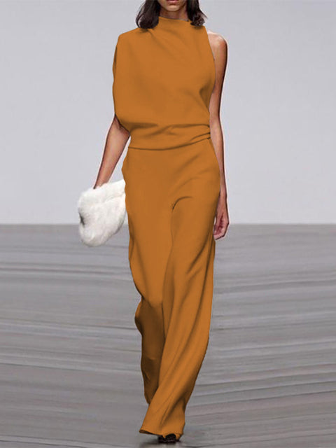 Dominique | Women's Sleeveless Jumpsuit with Round Neck and Wide Legs