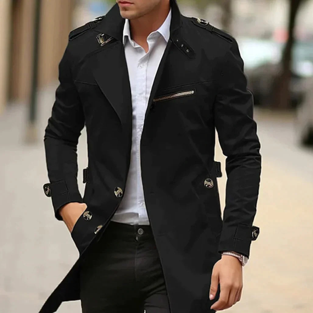 Said Men's Long Coat With Structured Cut Notched Collar For Urban Professionals And Modern Style