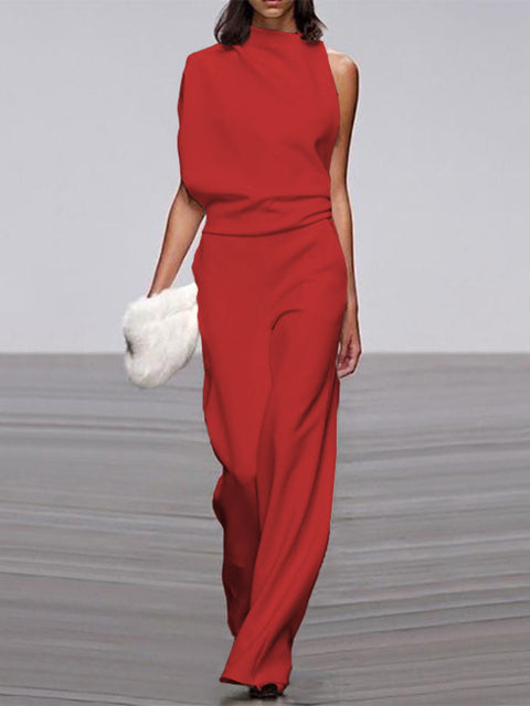 Dominique | Women's Sleeveless Jumpsuit with Round Neck and Wide Legs