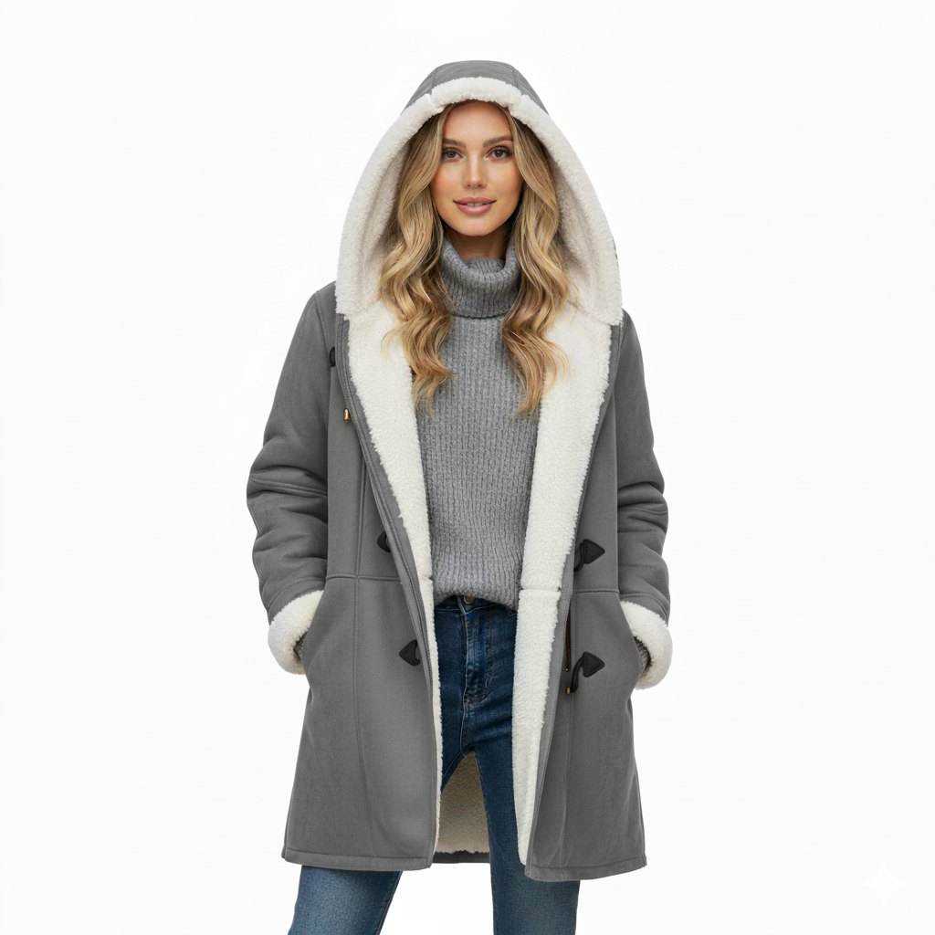 Comfort Hooded Coat for Women – Warm Mid-Length Toggle Jacket