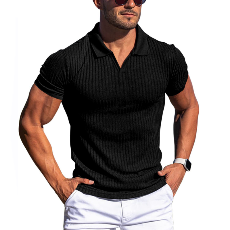 Mens Polo Shirt Knit Slim Fit Ribbed Texture Short Sleeve Premium By TrendAura Everyday Wear