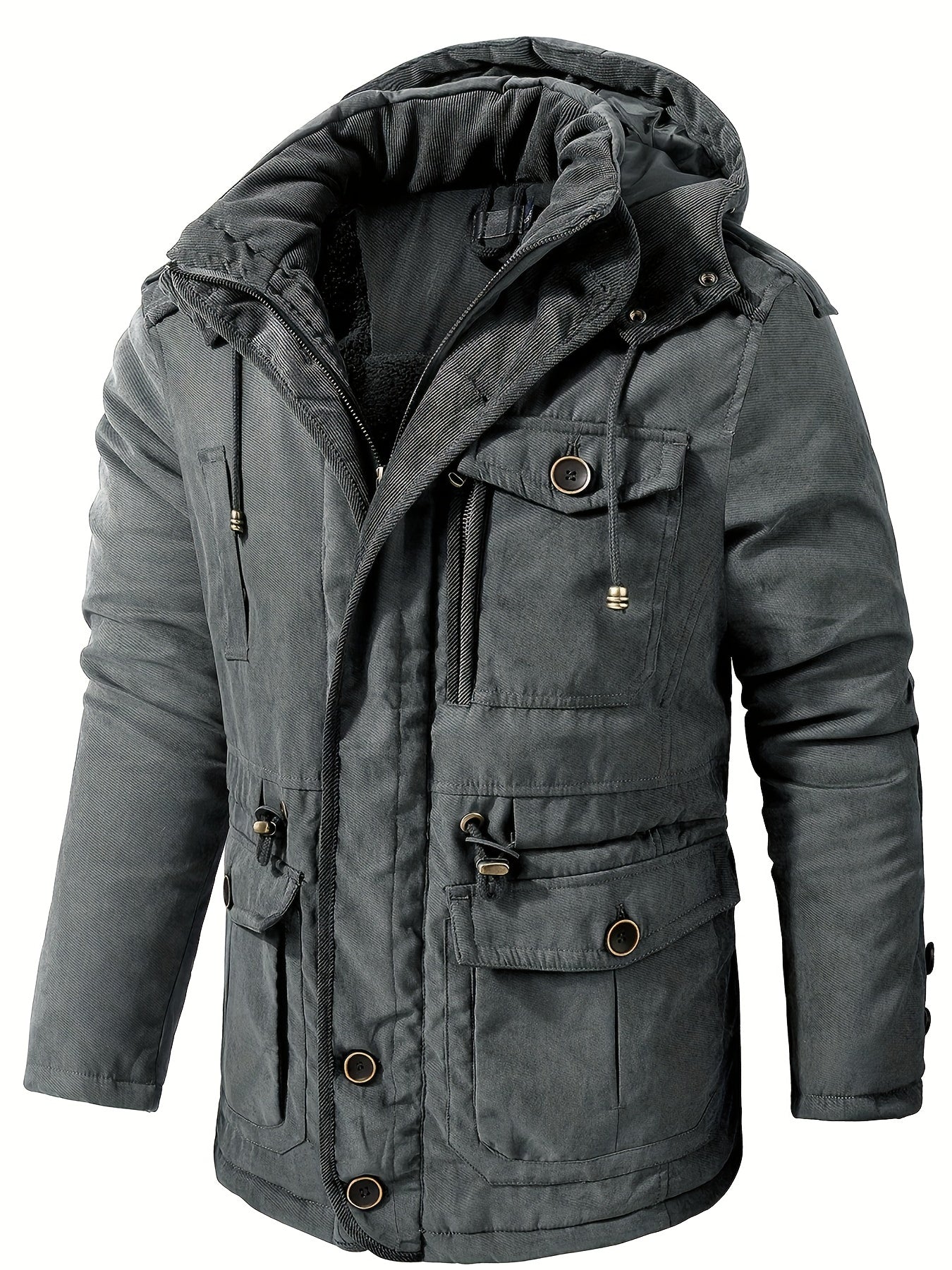 Alexander Men's Warm Thick Hooded Utility Jacket With Insulated Lining And Multiple Pockets