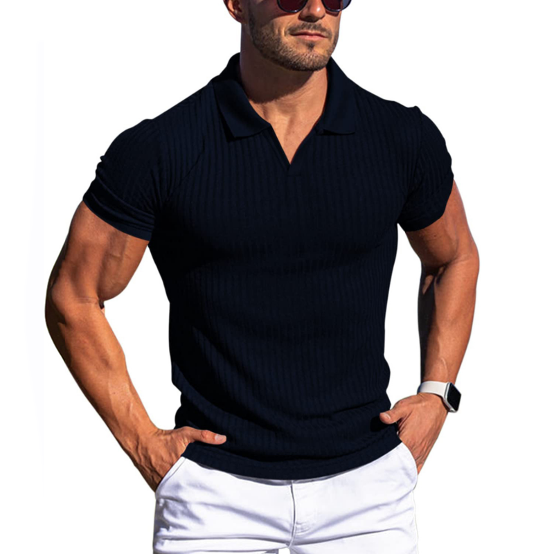 Mens Polo Shirt Knit Slim Fit Ribbed Texture Short Sleeve Premium By TrendAura Everyday Wear