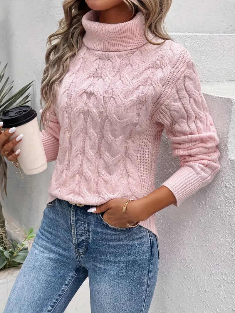 Mila Cable Knit Turtleneck Sweater For Women Luxurious Warmth Classic Pattern Cozy Chic