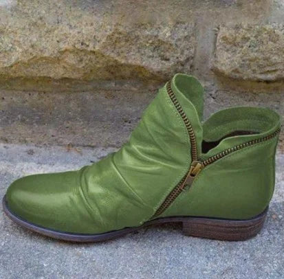 Mavexa Western Zip Ankle Boots For Women PU Finish Side Zipper Low Square Heel Everyday Style