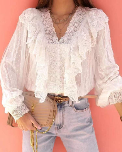 Manon Patchwork Shirt For Women Elegant Breathable Soft Fabric With Feminine Details
