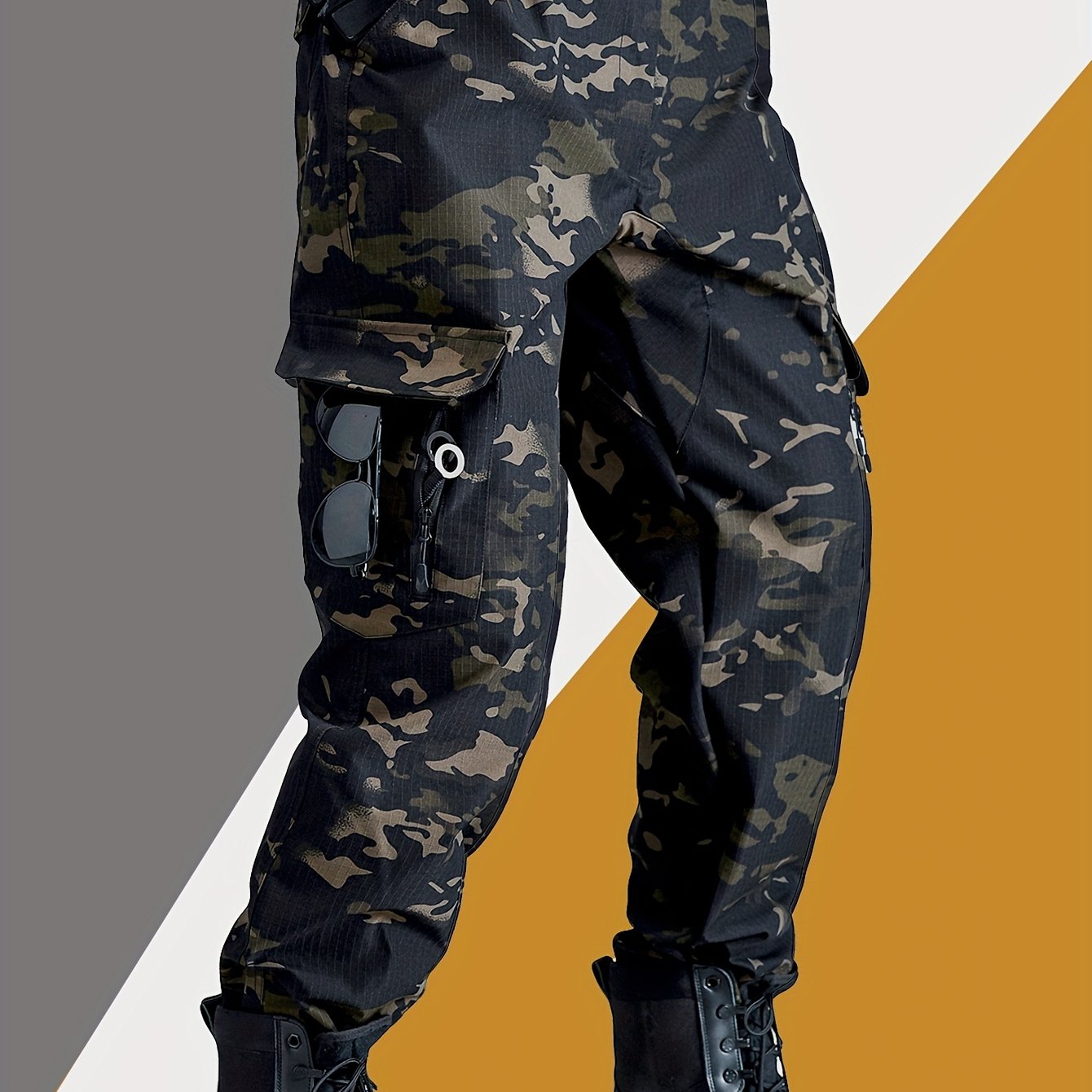 Mens Multi Pocket Camouflage Work Trousers For Outdoor Pros Elastic Waistband Rugged Tactical Design