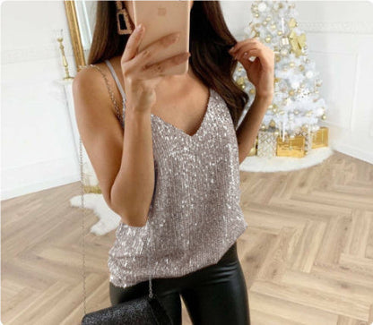 Lisa Sparkling Summer V Neck Top For Women Lightweight Breathable Daywear With Glam Shine