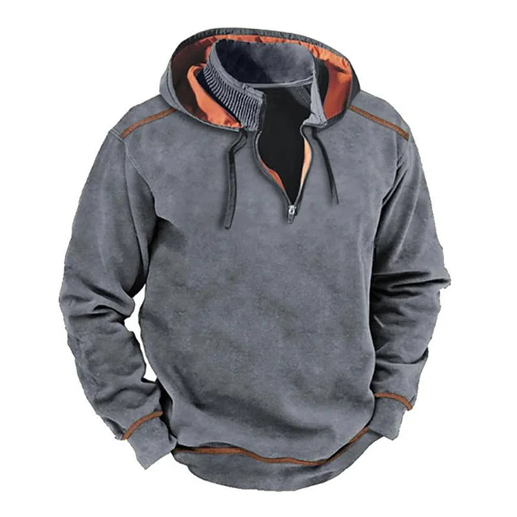 TrendAura Men's Hooded Sweatshirt Relaxed Fit Half Zip Cotton Blend Ribbed Collar For Casual Everyday Wear