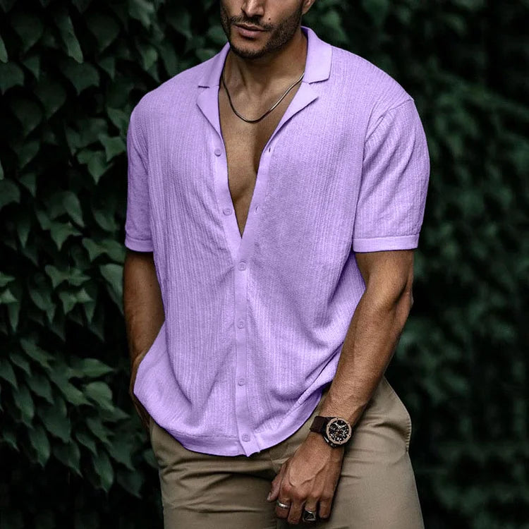 Men's Textured Button-Up Shirt Short Sleeve For Summer Style And Easy Everyday Wear Relaxed Fit