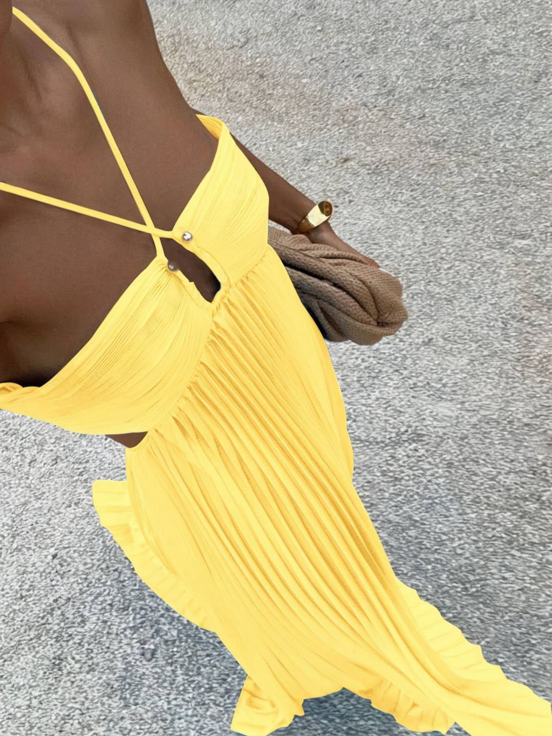Lucia Pleated Strapless Dress With Crossed Back For Women Relaxed Summer Elegance