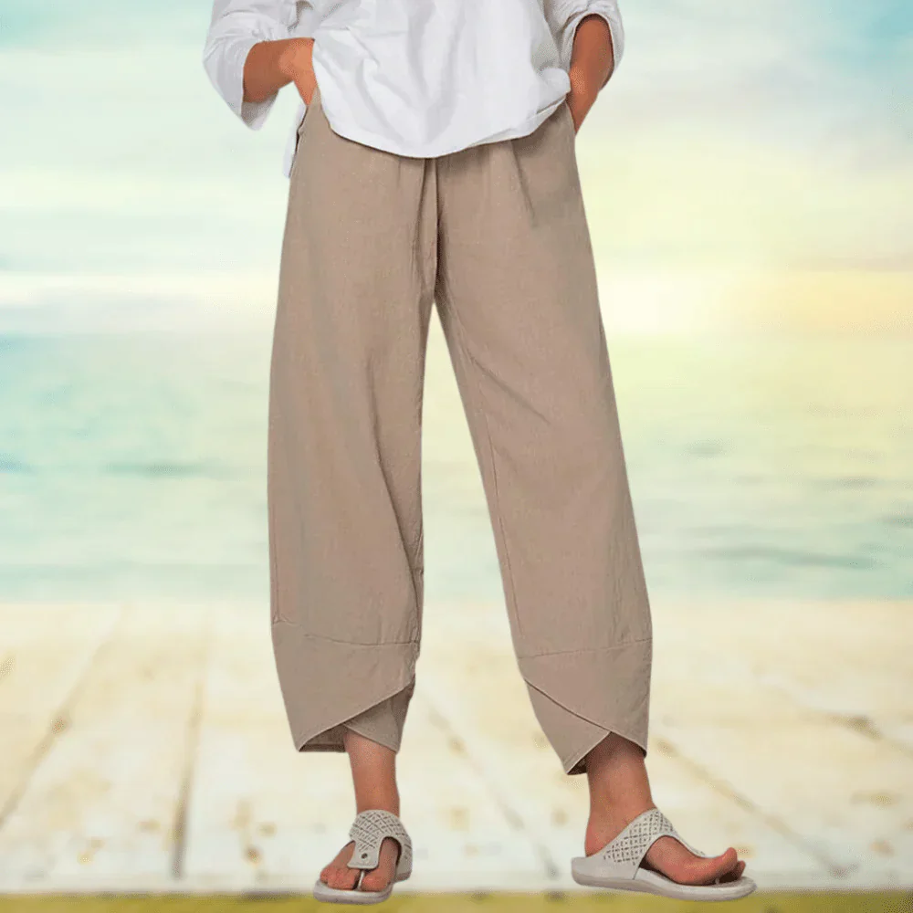 Relaxed Linen Pants With Asymmetrical Hem For Effortless Casual Style And Breathable Comfort For Everyday Wear
