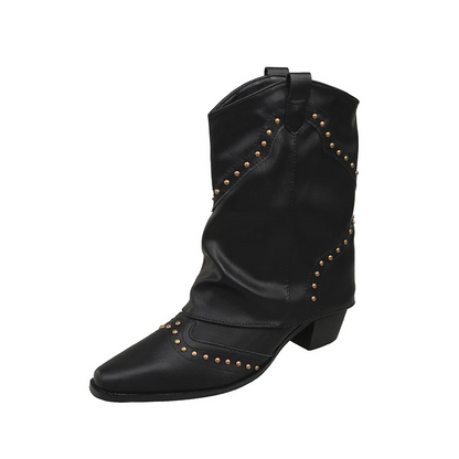 Women's Western-Style Boots with Studded Detail and Mid-Height