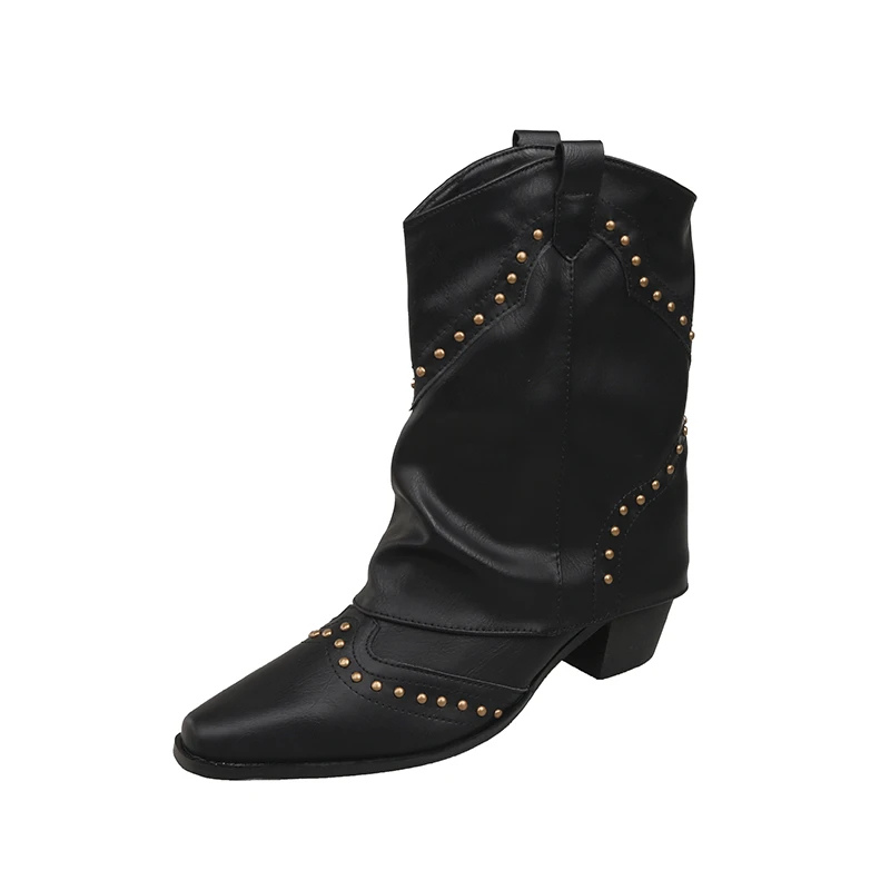 Women's Western Boots with Studded Detail and Mid-Height