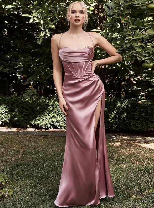 Aubrey Satin Maxi Dress With Split For Women Elegant Summer Occasion Ready Glamour And Comfort