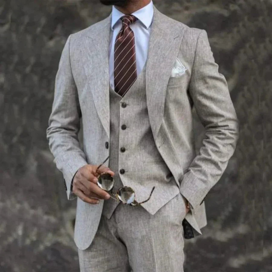 Carson Mens Three Piece Suit By TrendAura Lightweight Breathable Linen Blend Lime For Weddings Business Formal Events