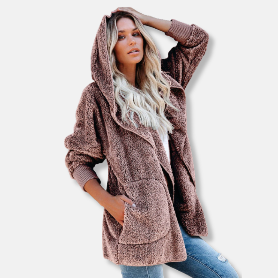 Nordisk Flair Womens Hooded Cardigan Sherpa Fleece Oversized Open Front With Pockets Cozy Layering