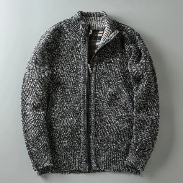 Nordic Wool Hip-Length Zip-Up Cardigan | Classic Ribbed Cardigan