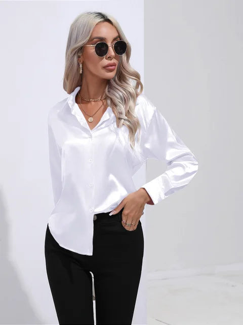 Elegant Buttoned Blouse For Women | Long Sleeves Relaxed Fit