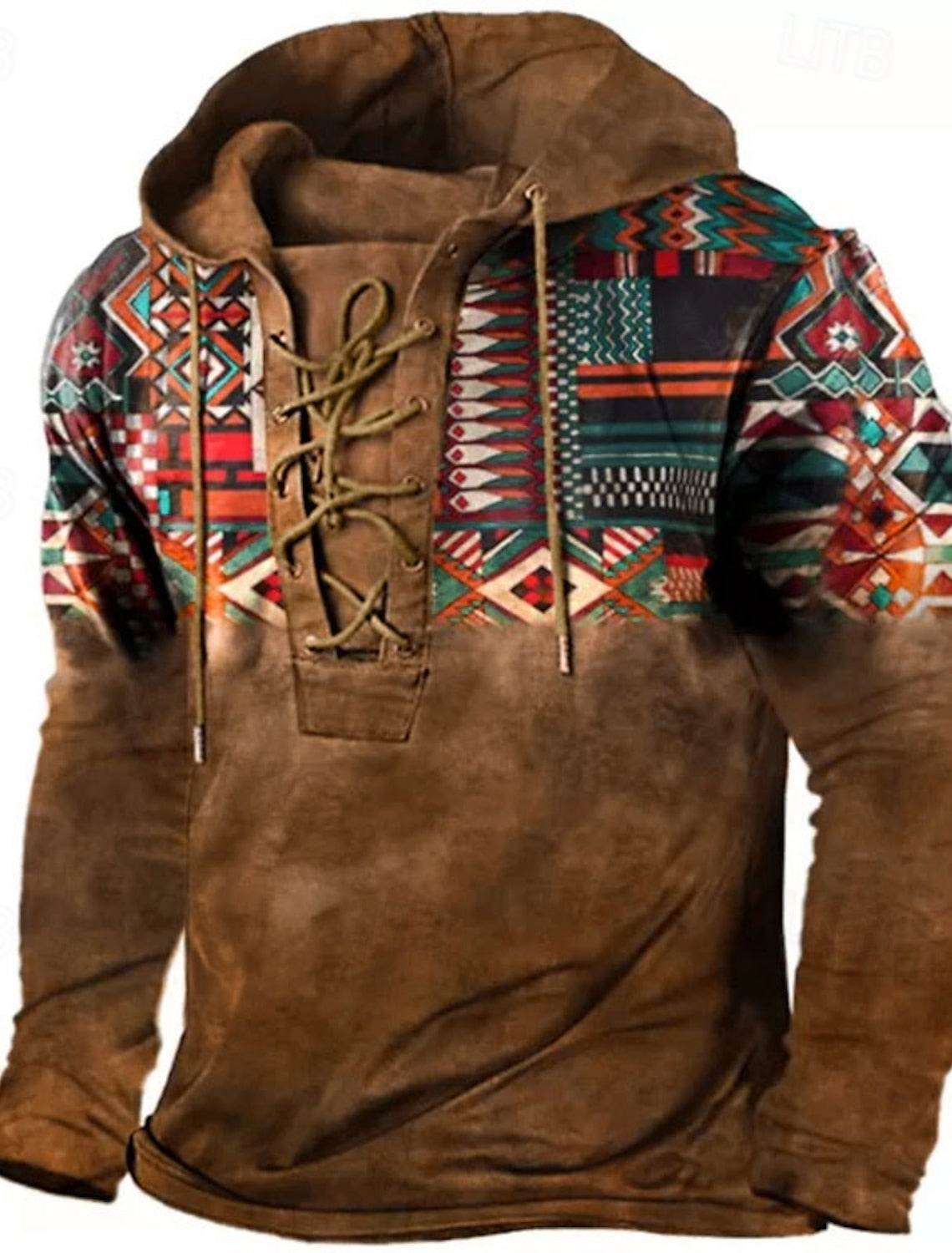 Mens Ethnic Style Hoodie Eye Catching Modern Design For Fashion Forward Men Layering Ready Distinctive Cultural Flair