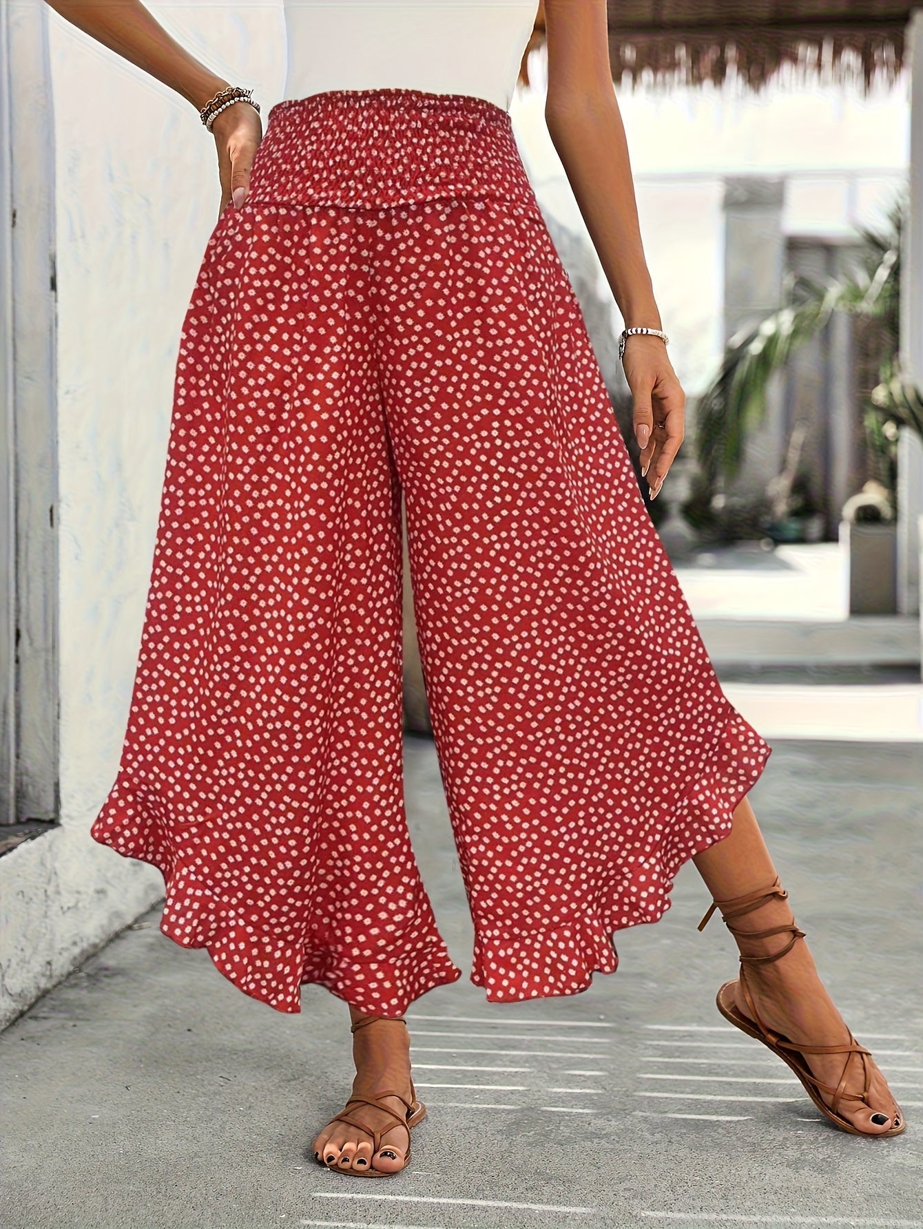Flowing Floral High Waist Pants For Women With Elegant Flowing Fit For Summer Wear
