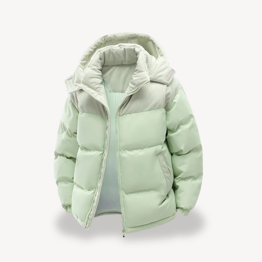 Trendy Mens Puffer Jacket With Corduroy Hood For Men Warmth And Layering Ready Everyday Casual Essential