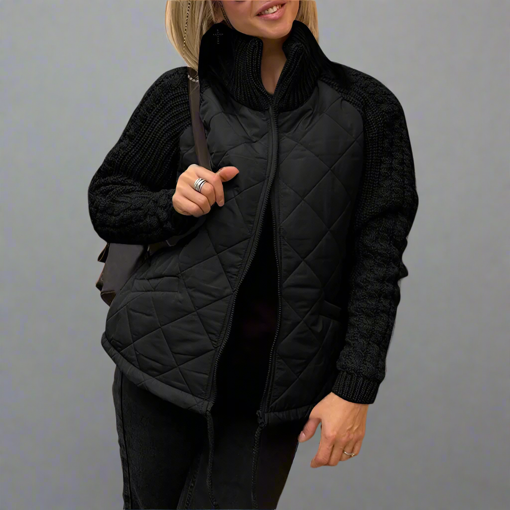 Quilted Jacket With Knit Sleeves For Everyday Casual Wear Cozy Warmth And Modern Style