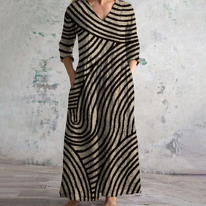 Women's Vintage Striped Dress with Short Sleeves and A-Line Cut - TrendAura