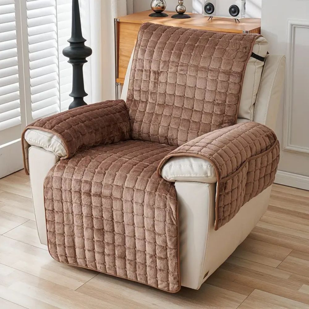 Recliner Cover With Plush Grid Texture and Protective Arm Covers