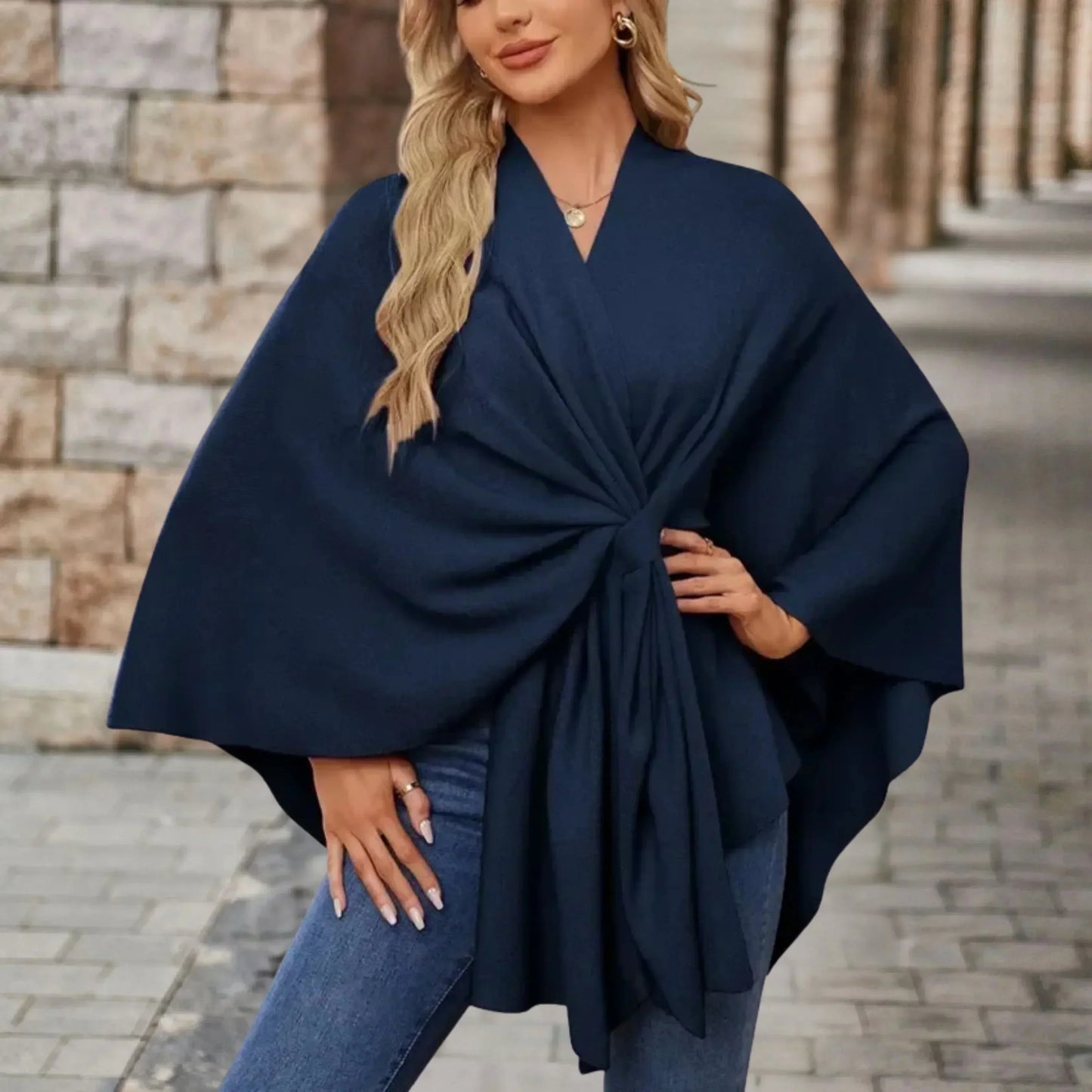 Women's Draped Poncho with Versatile Style and Lightweight Fabric