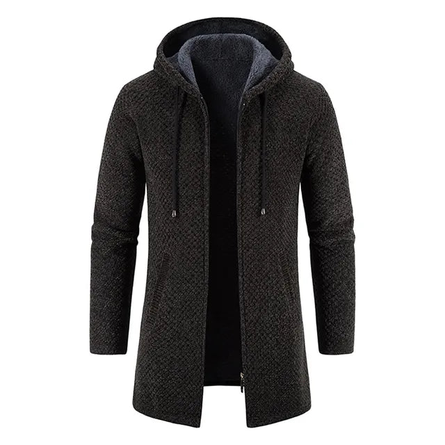 Sam Long Hooded Knit Jacket for Urban Dwellers with Comfortable Warmth and Refined Style