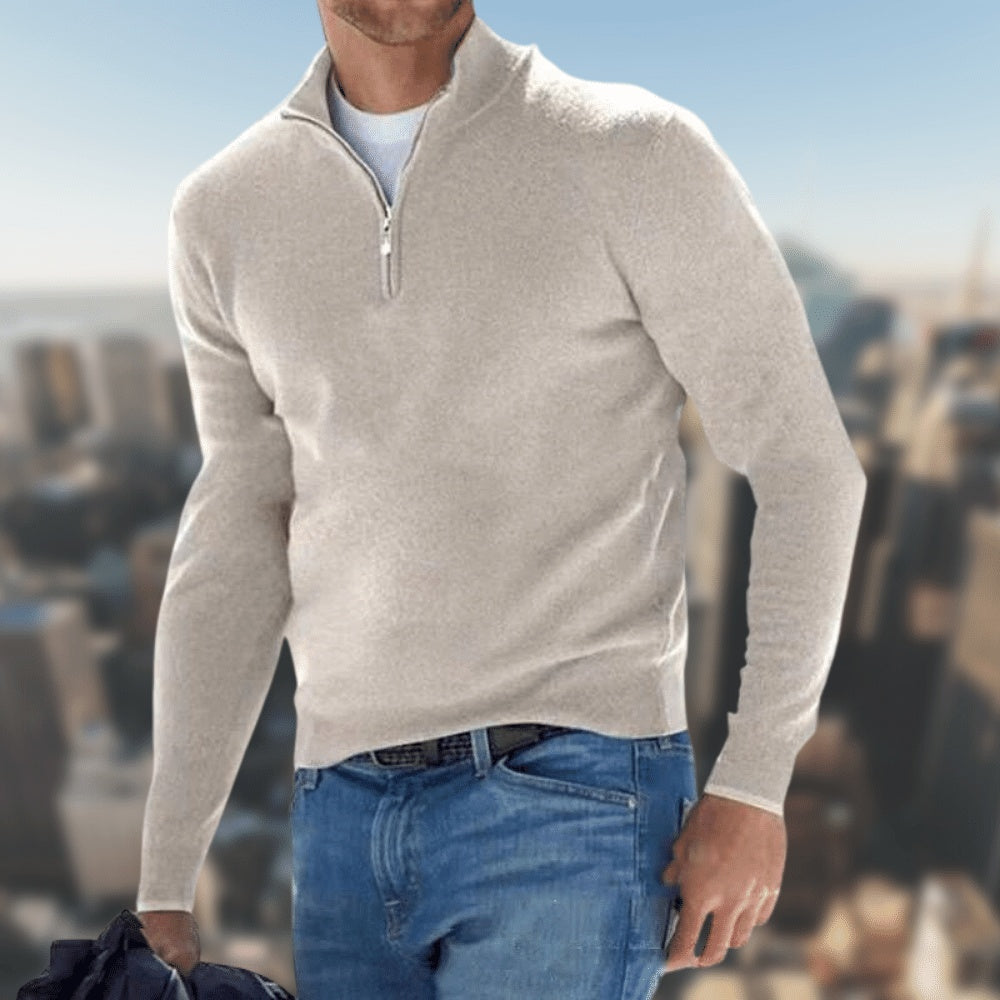 Marcus Mens Cotton Sweater With Zip Under Neck Elegant Casual Knit For Work And Weekend