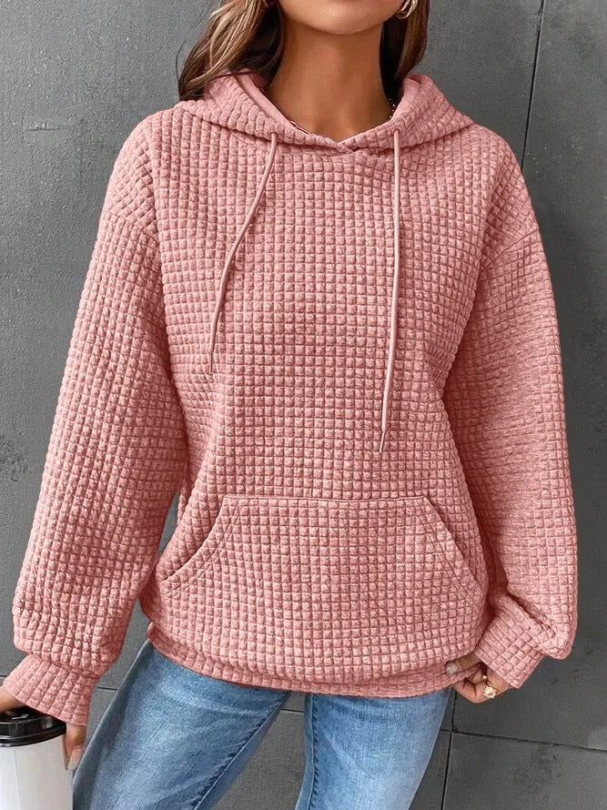 Women’s Quilted Hoodie – Relaxed Fit – Drawstring Hood – Kangaroo Pocket – Ribbed Trim