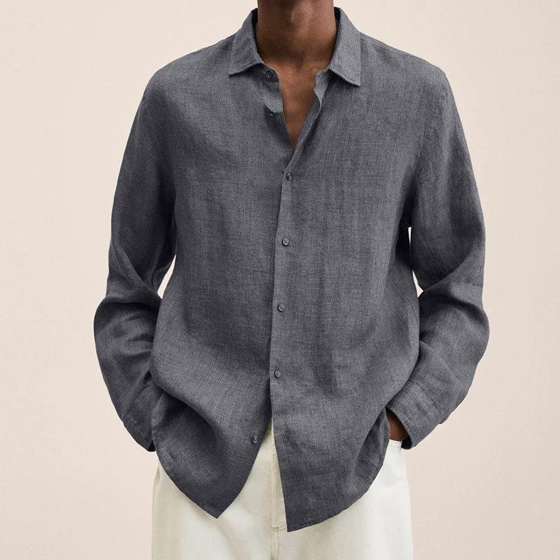 Nordisk Flair Men's Linen Shirt Relaxed Fit Long Sleeve Breathable Natural Fibers Navy