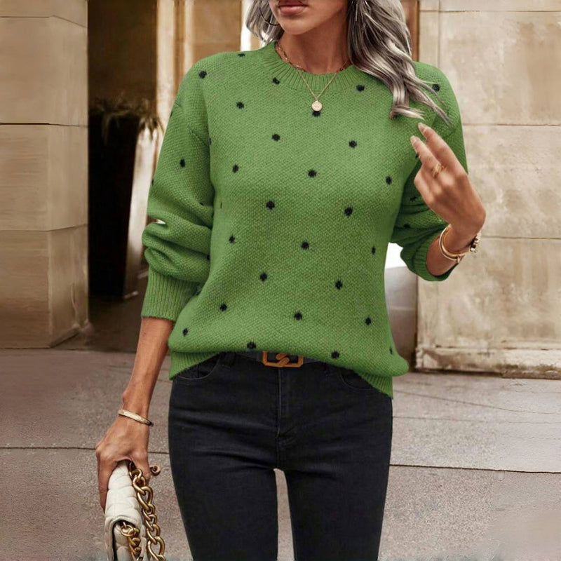 Women's Dot Pattern Sweater with Soft Knit and Relaxed Fit