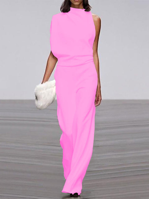 Dominique | Women's Sleeveless Jumpsuit with Round Neck and Wide Legs