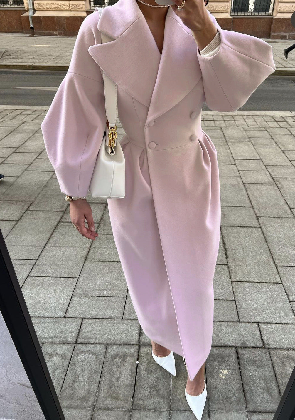 Elegant Vintage Long Coat With Dramatic Lantern Sleeves For Retro Women Statement Style