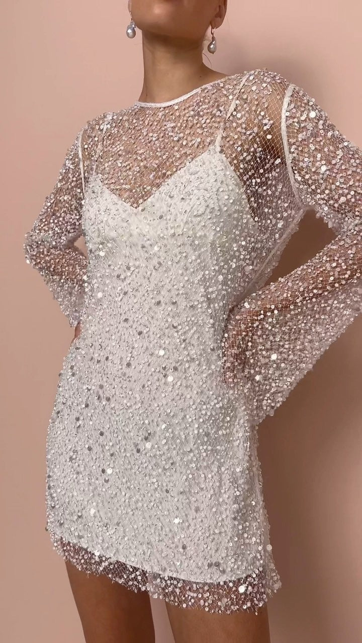 Kalista Transparent Evening Dress With Pearl Ornaments For Elegant Bold Evenings