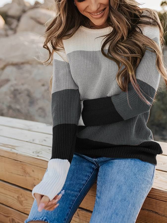 Naina Striped Knit Sweater For Women Cozy Warm Knitwear For Office And Casual Wear