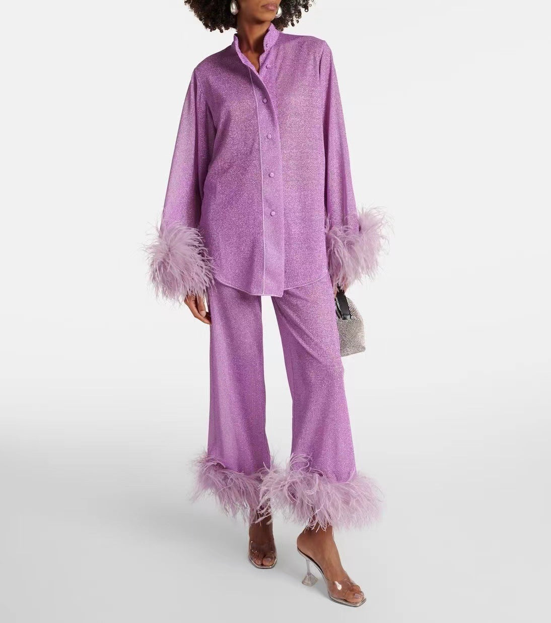 Oceana Feather Detail Womens Set With Loose Elegant Cut For Bold Trendy Wear For Modern Women