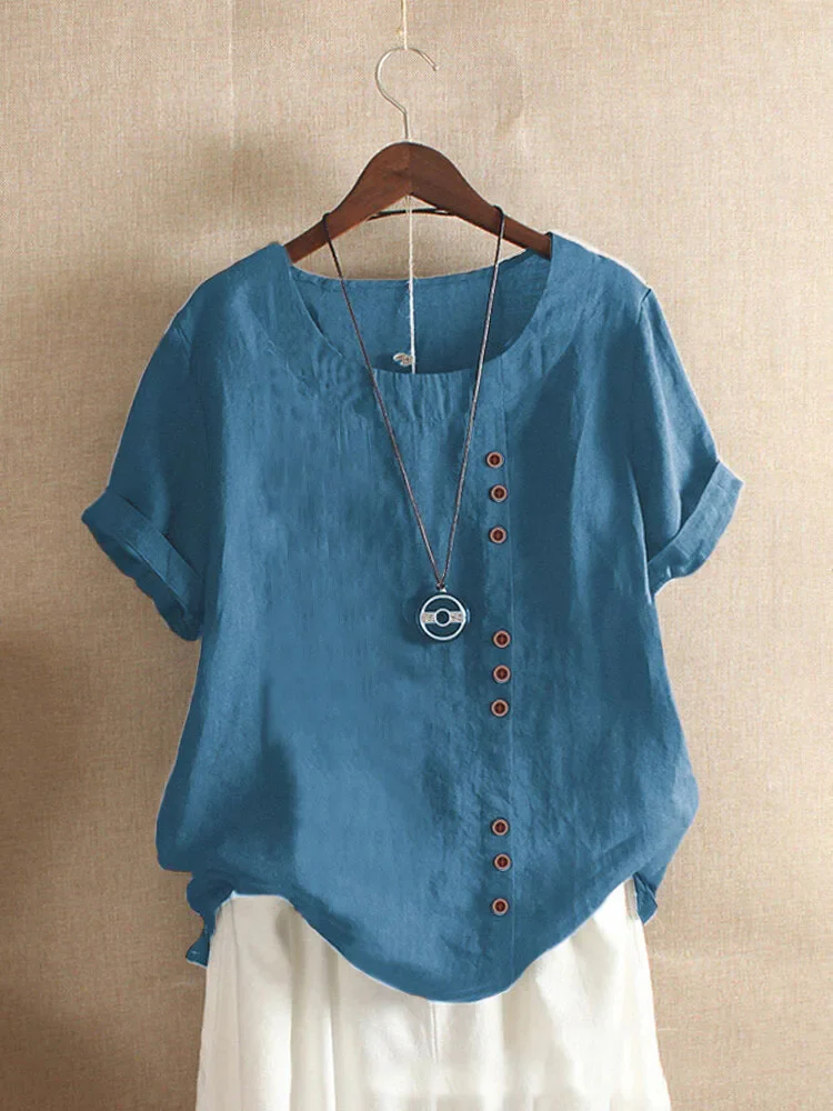 Linen Blouse For Women With Asymmetric Button Closure Breathable Airy Summer Top Perfect For Hot Days